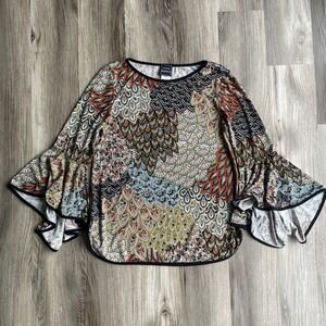 Vintage Y2K Coco Bianco Top M Boho Psychedelic Bell Sleeve Festival Stretch
